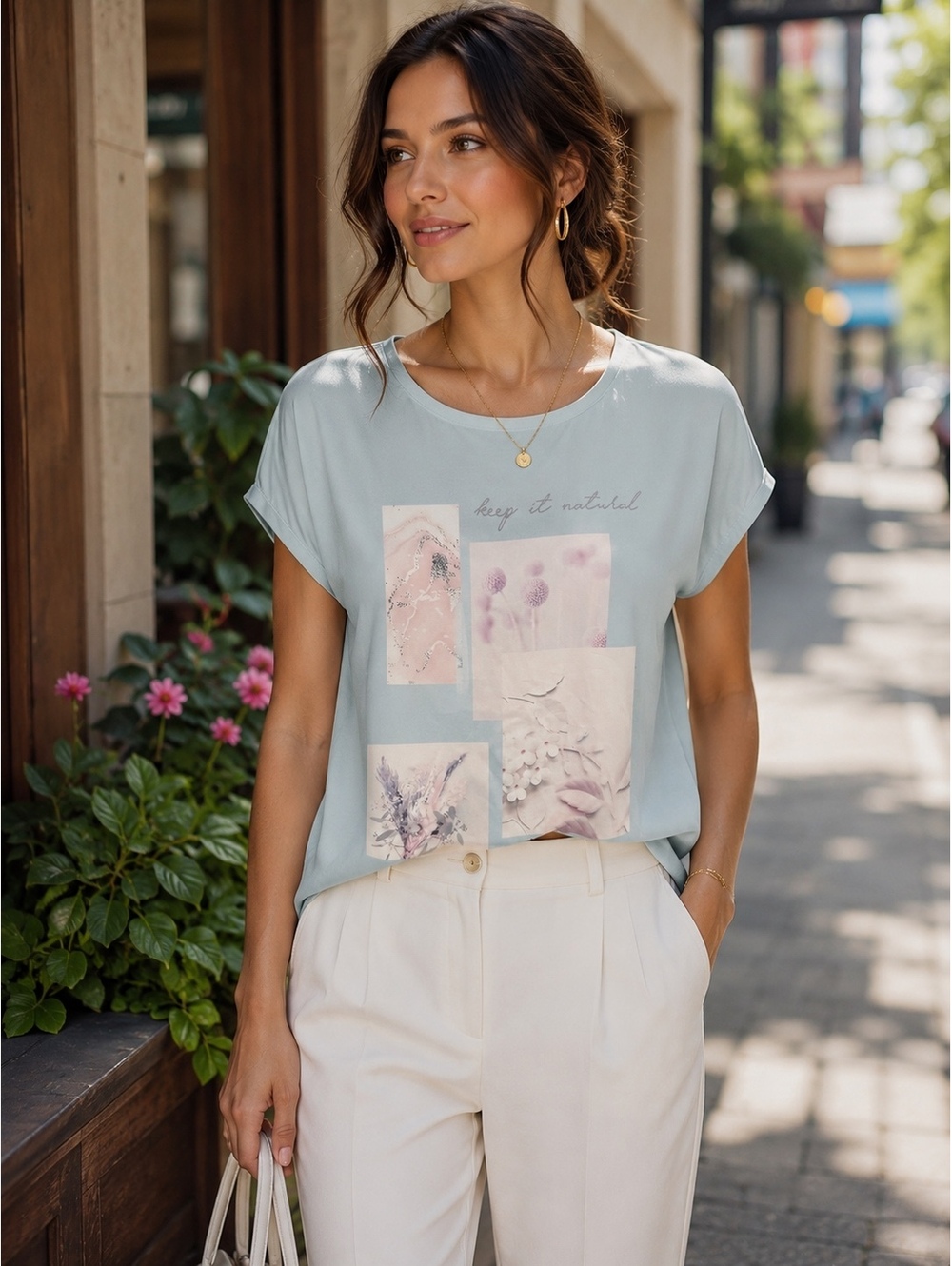 Orsay Women’s Light Blue Graphic Blouse Top Size M